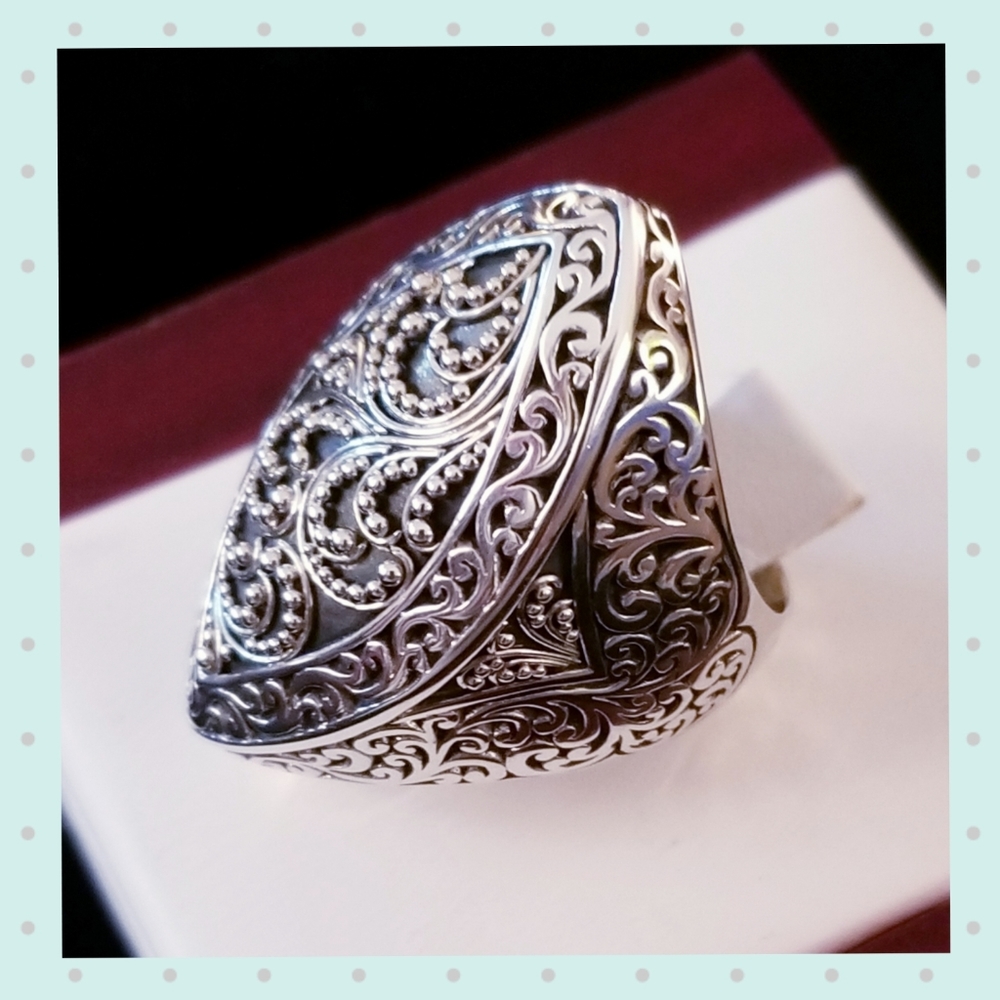 LOIS HILL STERLING SILVER MARQUIS SHAPED RING - Picture 2 of 10